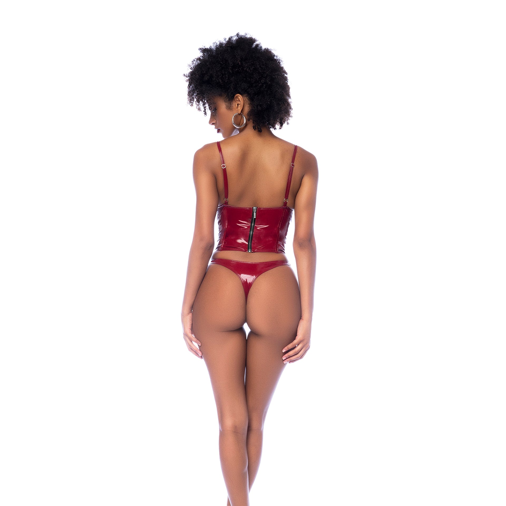 Mapalé bustier set wetlook wijnrood maat L, achteraanzicht op witte achtergrond, 2-delige lingerie set