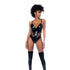 Mapalé wetlook bodysuit zwart maat L, vooraanzicht op witte achtergrond, diepe halslijn met vetersluiting