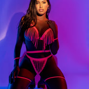 Mapale Drie-delige lingerie set - S/M - Glanzend roze. recht vooruitkijkend