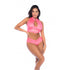 Mapalé tweedelige wetlook set roze in maat S/M, model staand front, top met brede bandjes en high waist slip