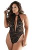 Allure Lace & Mesh Halter Teddy 2X/3X Black
