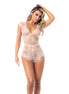 Mapalé babydoll romper wit, maat L/XL, vooraanzicht met wimperkant, V-hals en doorschijnend kant