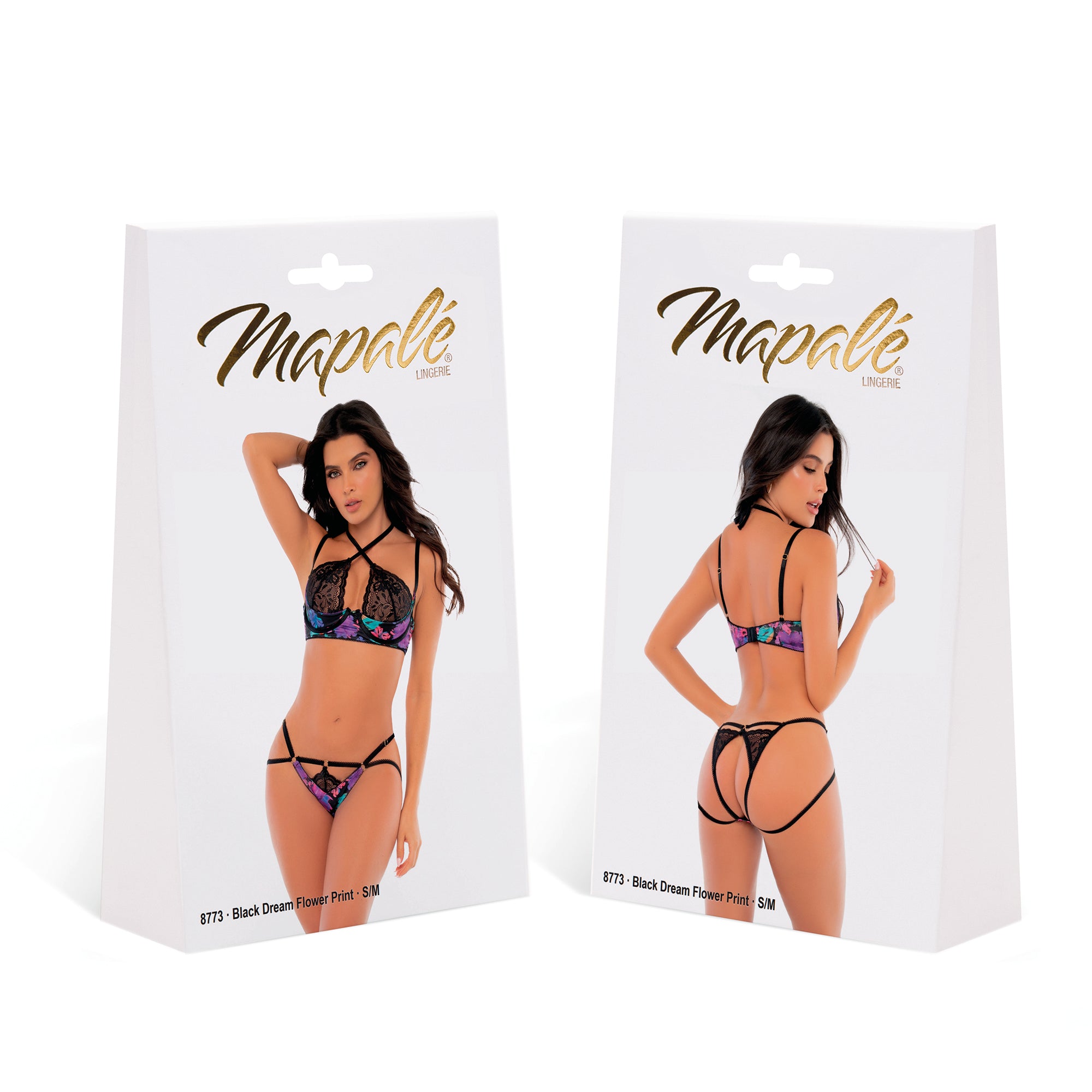 Mapalé Dream Flower 2-delige set zwart maat L/XL, verpakking met bralette en string
