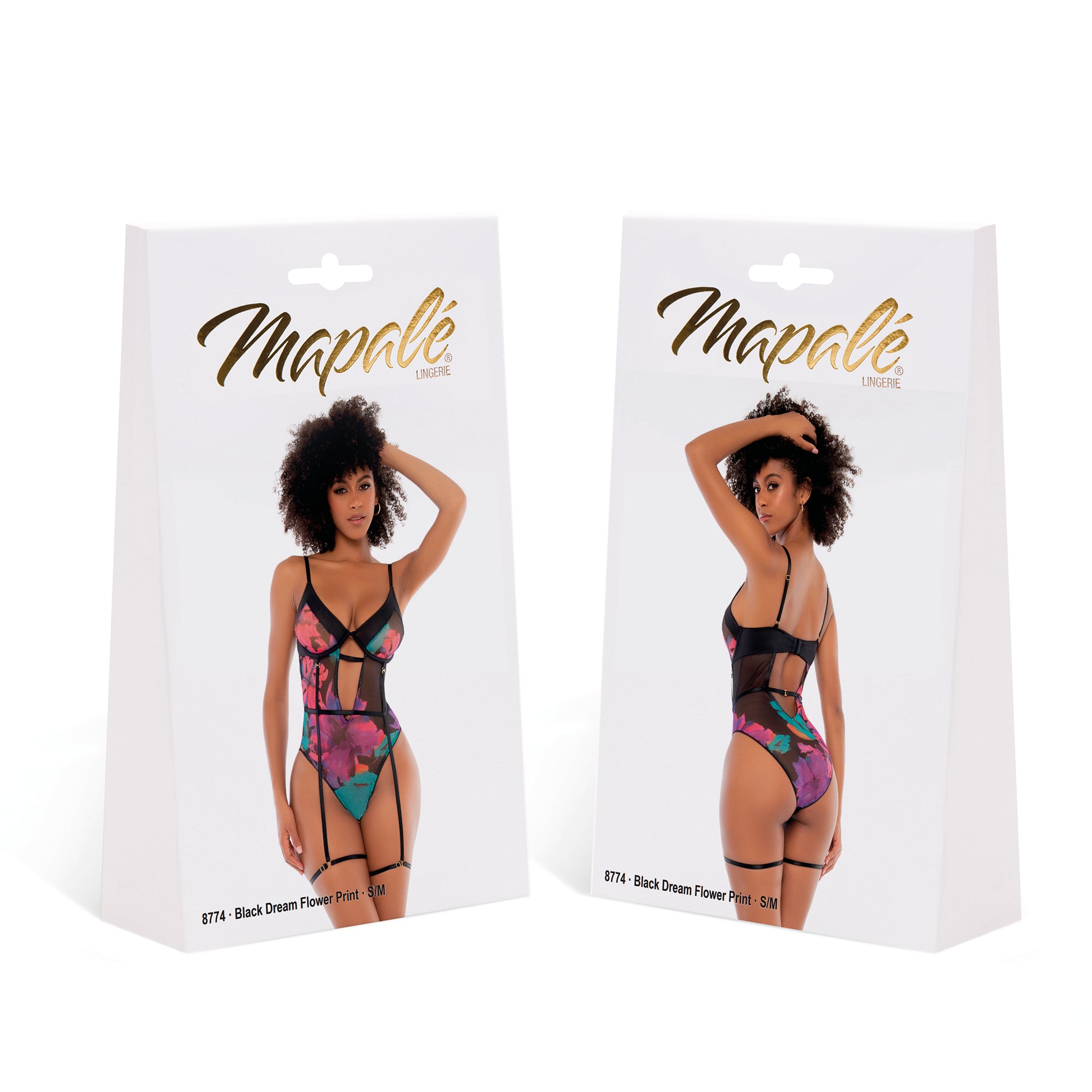 Mapalé teddy Dream Flower zwart maat S/M, productverpakking met teddy afgebeeld