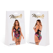 Mapalé floral garter teddy zwart maat 1X/2X, productverpakking met teddy afgebeeld