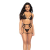 Mapalé 3-delige mesh set zwart maat S/M, vooraanzicht met bh, jarretelgordel en string