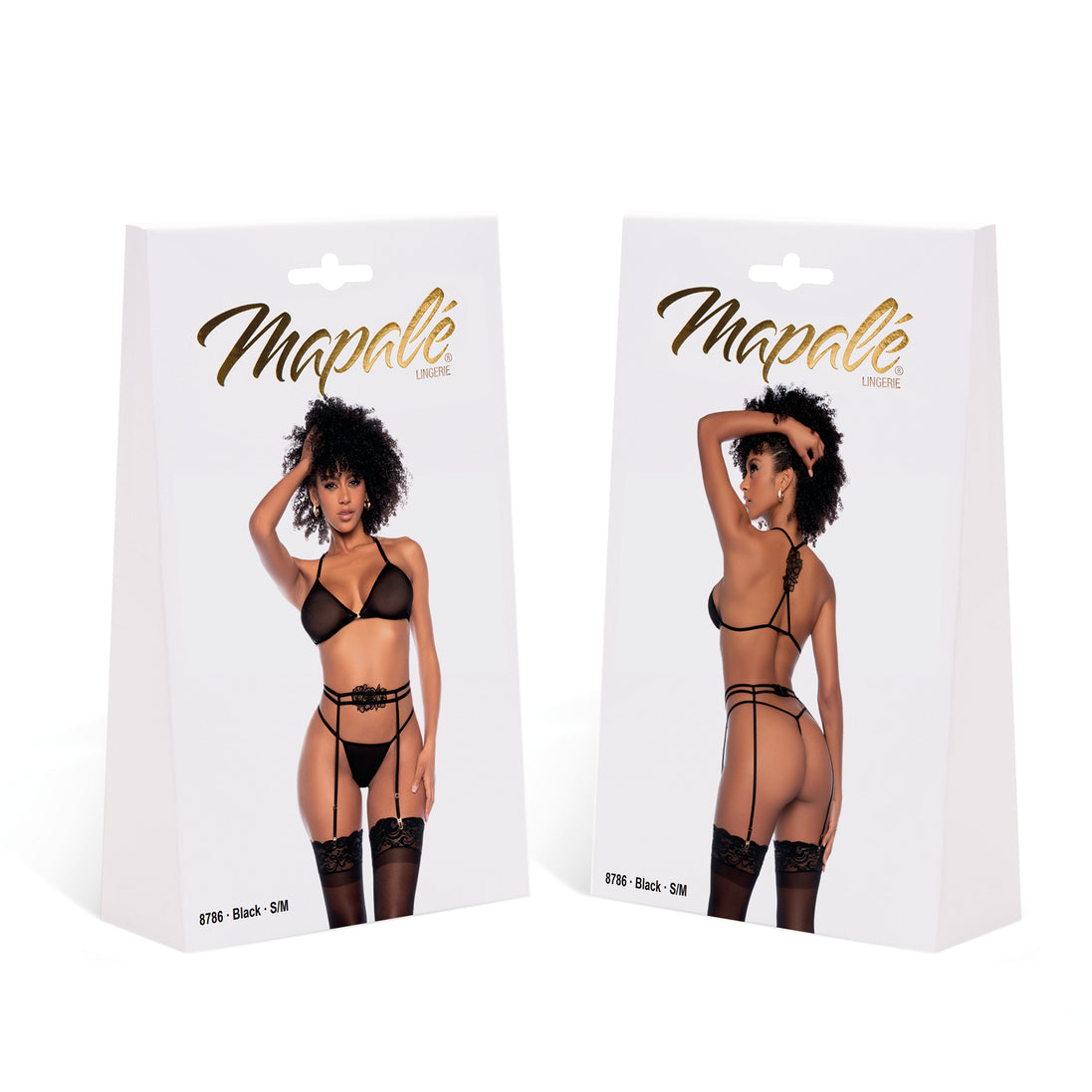 Mapalé 3-delige set zwart maat S/M, productverpakking met complete set