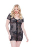 Allure Charli Lace Mini Jurk plus size zwart, kanten mini jurkje met transparant patroon, vooraanzicht op model
