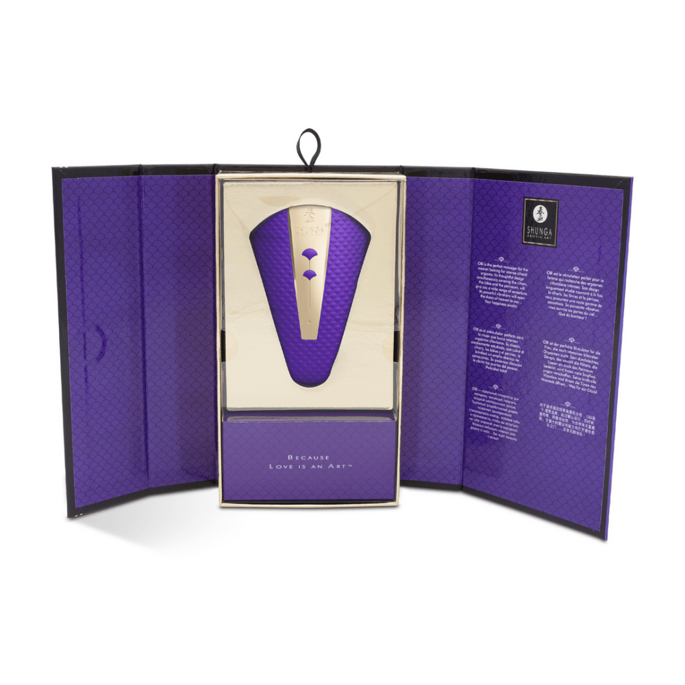 Shunga OBI clitoris vibrator paars met luxe verpakking en accessoires