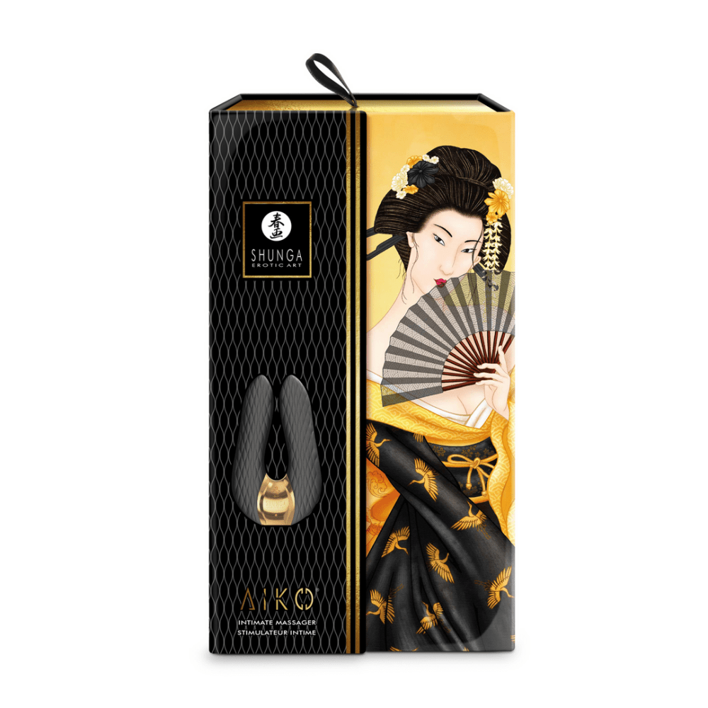 Shunga AIKO clitorale stimulator zwart, luxe verpakking met productafbeelding