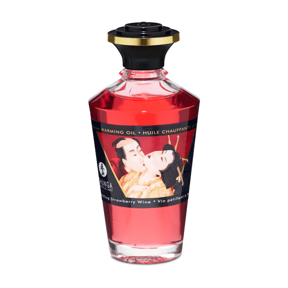 Shunga Aphrodisia Warming Oil Sprankelende Aardbeienwijn 100 ml | Speelse Bubbel