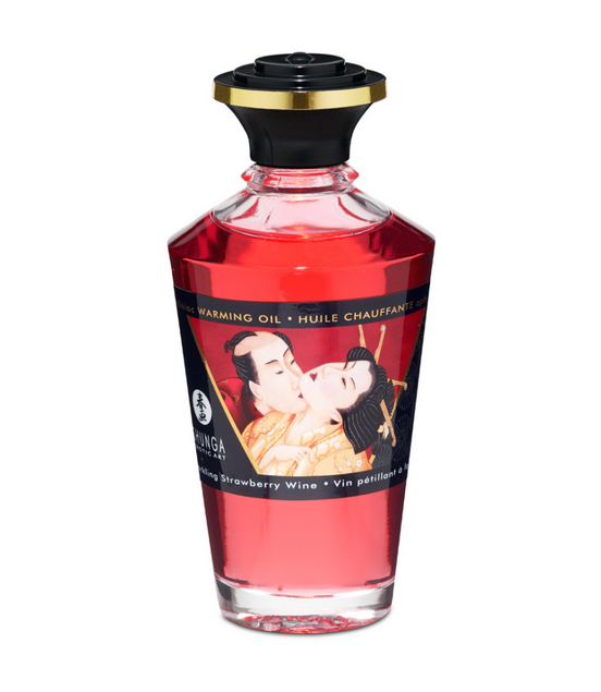 Shunga Aphrodisia Warming Oil Sparkling Strawberry Wine 100 ml | Playful Bubble