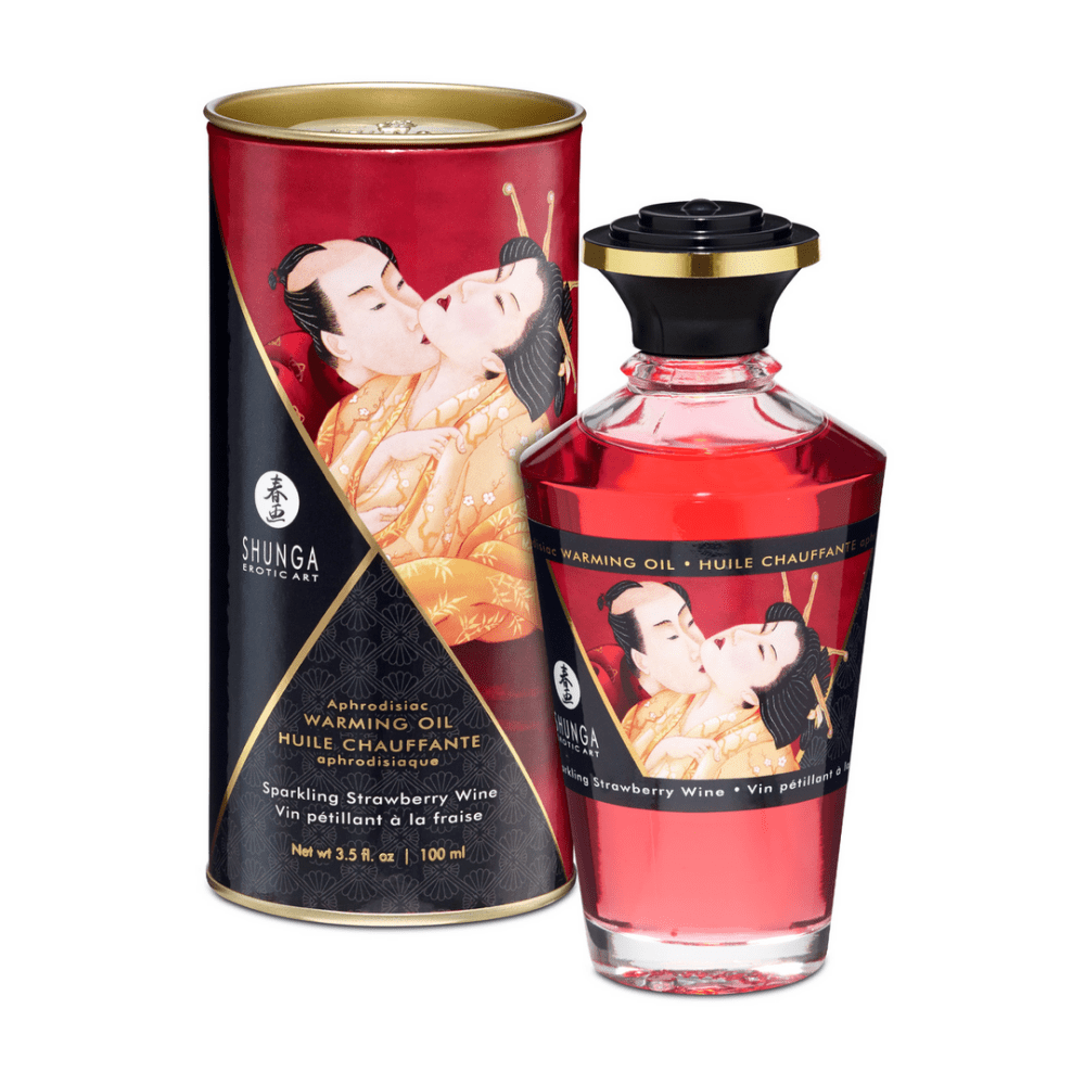 Shunga Aphrodisia Warming Oil Sprankelende Aardbeienwijn 100 ml | Speelse Bubbel