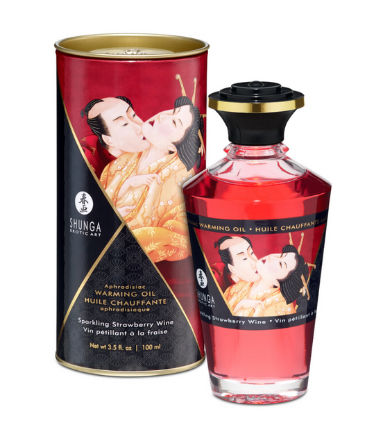 Shunga Aphrodisia Warming Oil Sparkling Strawberry Wine 100 ml | Playful Bubble