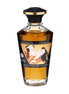 Shunga Aphrodisia Olie Caramel Kisses 100 ml in sierlijke amberkleurige fles met zwarte dop