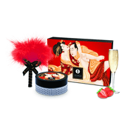 Shunga Kissable Body Powder Sprankelende Aardbeienwijn 75 gr met rode veer en poederpot