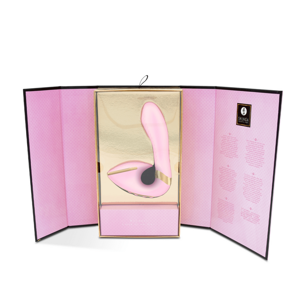 Shunga SOYO vibrator roze met accessoires en verpakking, G-spot en clitorisstimulator voor koppels