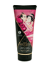 Shunga Kusbare Massagecrème Framboosgevoel 200 ml in zwarte tube met roze label op witte achtergrond