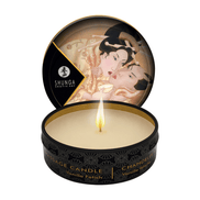 Open Shunga mini massagekaars vanille in klein blikje met zachte beige wax voor een warme ontspanningsmassage
