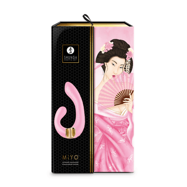 Shunga MIYO G-Spot vibrator lichtroze, product in luxe zwarte en roze verpakking