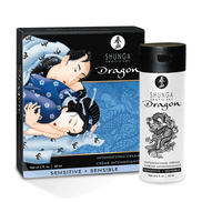 Shunga Dragon Sensitive Cream set met blauwe verpakking en witte tube met Japanse illustratie