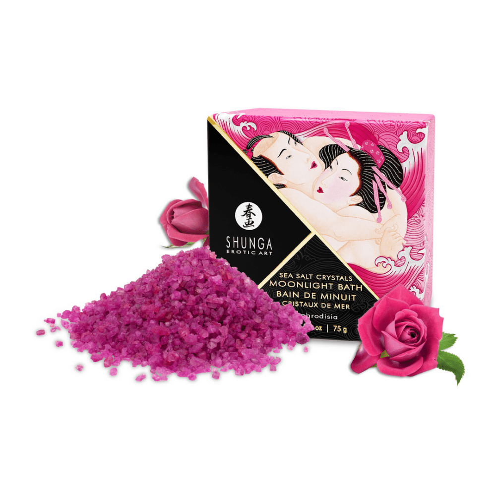 Shunga Mini Aphrodisia badzout 75 gr in kleine verpakking met roze kristallen voor luxe badervaring