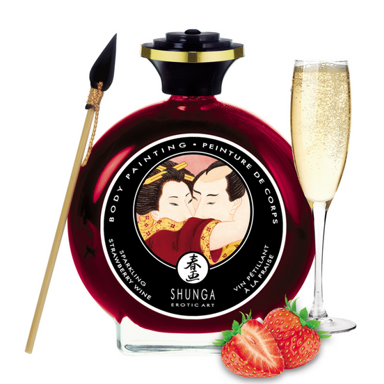 Shunga Eetbare Lichaamsverf Aardbei Mousserende Wijn 100 ml