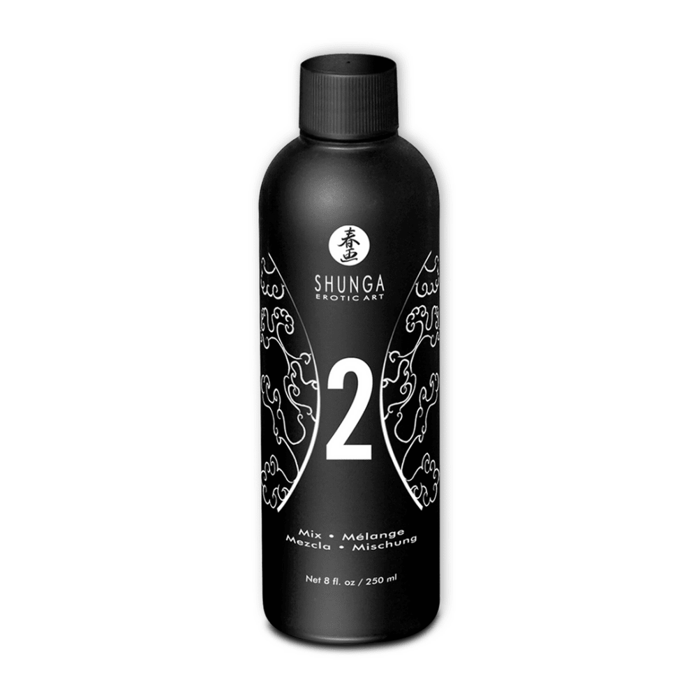 Tweede zwarte flacon uit de Shunga body to body massage set, vrijstaand productbeeld op witte achtergrond