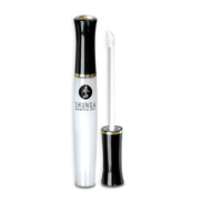 Witte tube Shunga Divine Oral Lipgloss aardbei sprankelende wijn 10 ml met zwarte dop, minimalistische studiofoto