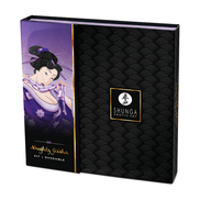 Shunga Naughty Geisha’s Kit giftbox met paars geisha artwork en gouden details, luxe rechtopstaand productshot