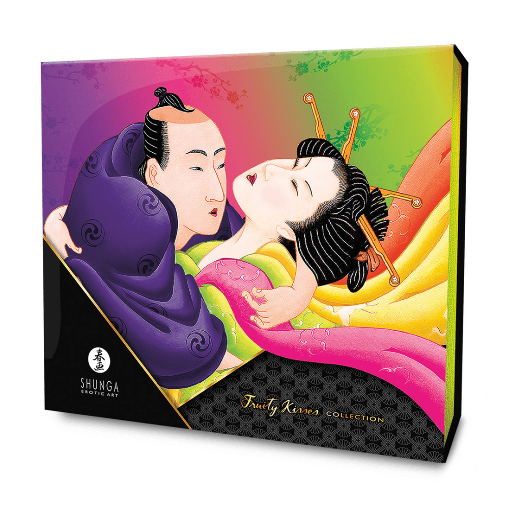 Shunga Fruitige Kussen, liggende productdoos, illustratie en smaaklabel zichtbaar
