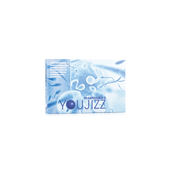 Pharmquests Youjizz capsules voor mannen, doosje met 10 stuks, productfoto op witte achtergrond