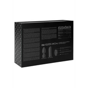 Zwarte Switch by Shots vibrator set doos achterzijde met inhoud en gebruikspictogrammen