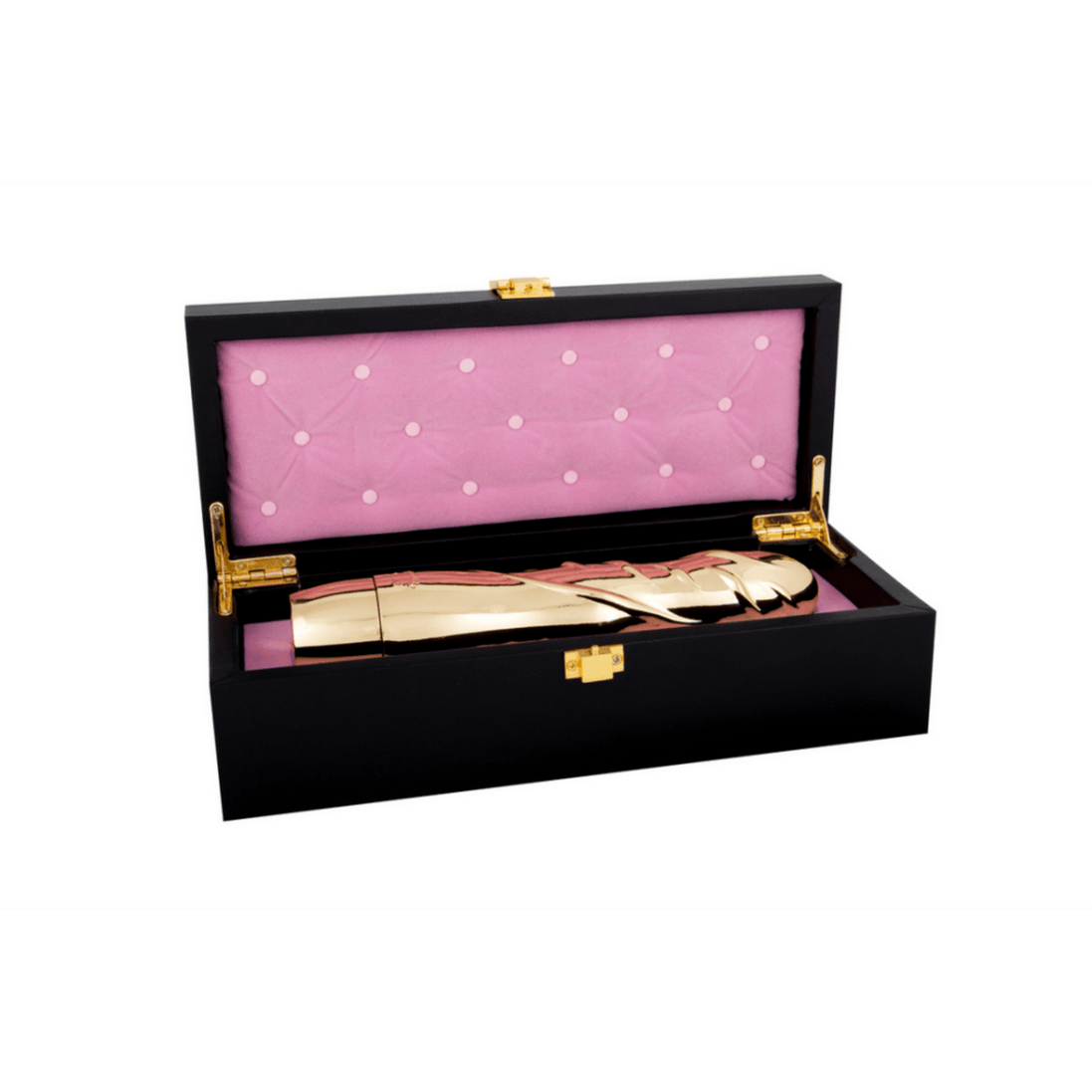 Opis 18K gouden vibrator, open giftbox met etui en accessoires, exclusieve set