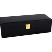Opis 18K gouden vibrator, zwarte giftbox gesloten met goud logo, premium verpakking