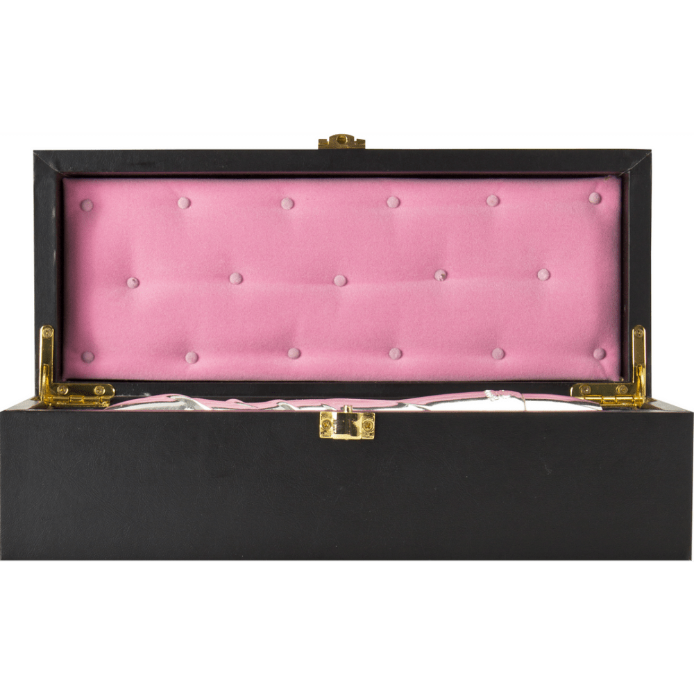 Opis zilveren vibrator in luxe roze etui, exclusieve verpakking, ideaal als cadeau