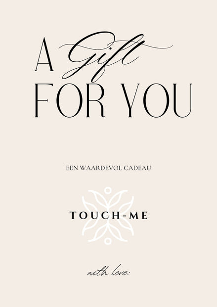 Minimalistische Touch-Me cadeaubon met de tekst A Gift For You op een zachte beige achtergrond