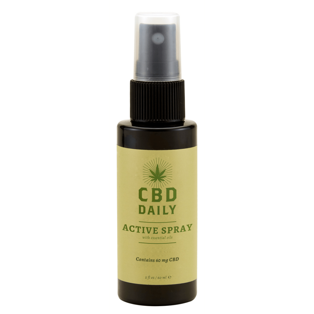 Earthly Body Actieve Spray 60 ml, CBD wellness spray, verfrissend en koelend, pompflacon op witte achtergrond