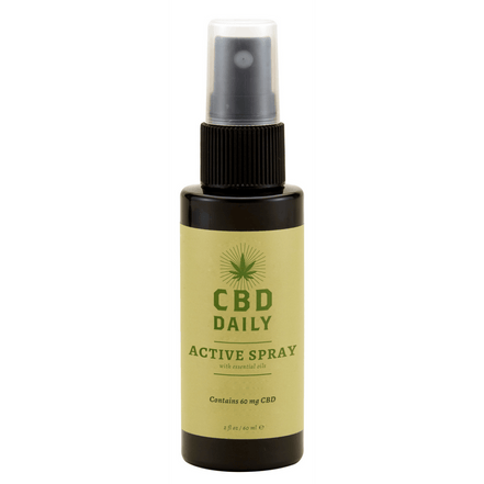 Earthly Body Actieve Spray 60 ml, CBD wellness spray, verfrissend en koelend, pompflacon op witte achtergrond