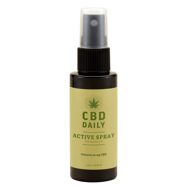 Earthly Body Actieve Spray 60 ml, CBD wellness spray, verfrissend en koelend, pompflacon op witte achtergrond
