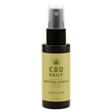 Earthly Body Actieve Spray 60 ml, CBD wellness spray, verfrissend en koelend, pompflacon op witte achtergrond