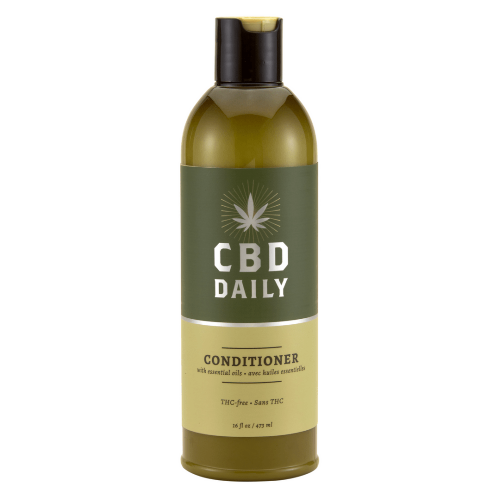 Earthly Body conditioner 473 ml met CBD en natuurlijke oliën in amberkleurige fles met zwarte dop, rechtopstaand productshot