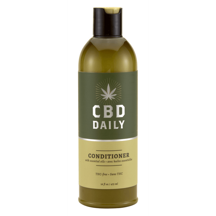 Earthly Body conditioner 473 ml met CBD en natuurlijke oliën in amberkleurige fles met zwarte dop, rechtopstaand productshot
