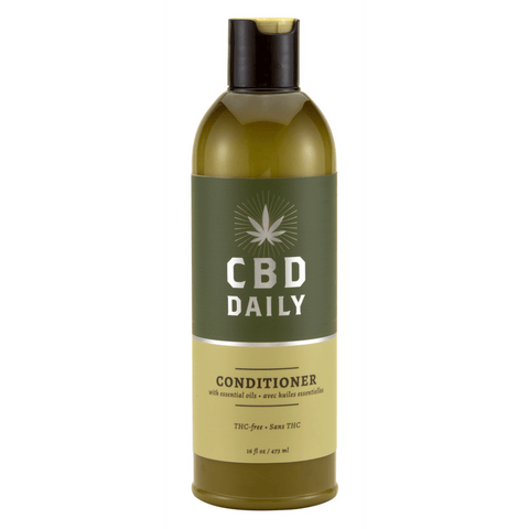 Earthly Body conditioner 473 ml met CBD en natuurlijke oliën in amberkleurige fles met zwarte dop, rechtopstaand productshot