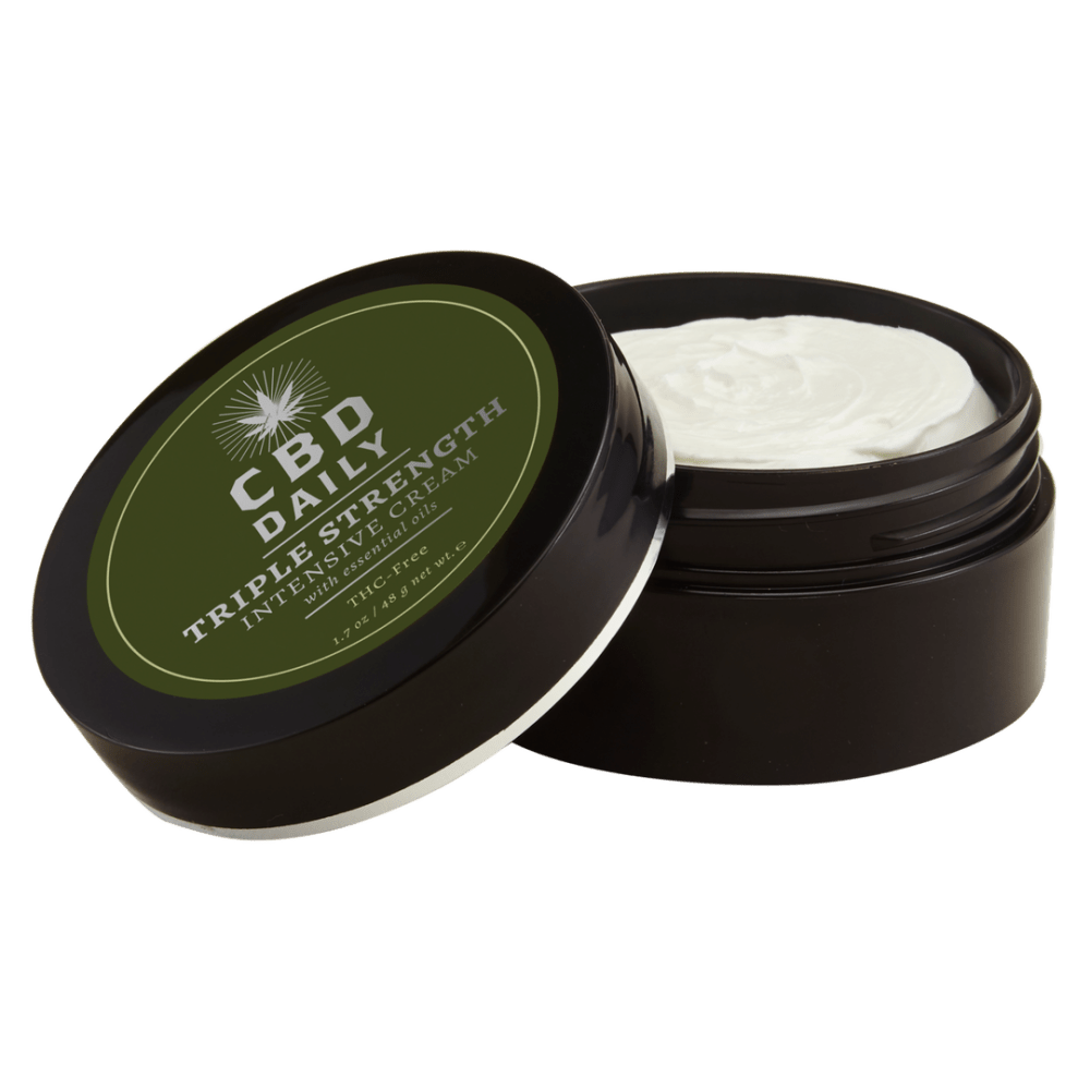 Earthly Body Intensive Triple Action Massage Cream 48 g, geopende groene pot met intensieve massagecrème