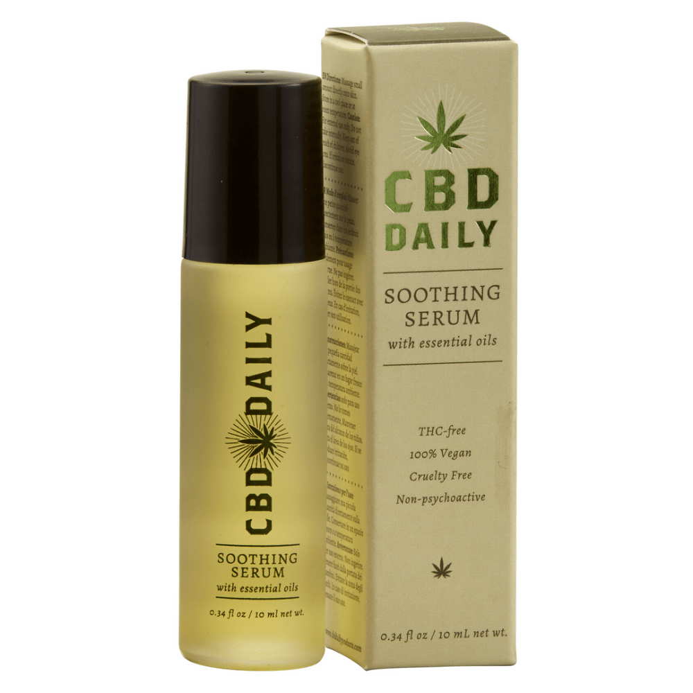 Earthly Body kalmerend serum rollerbal 10 ml, twee flesjes naast elkaar met zwarte doppen, rechtopstaand productbeeld