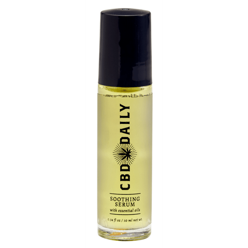 Earthly Body kalmerend serum rollerbal 10 ml in amberkleurig flesje met zwarte dop, rechtopstaand productshot
