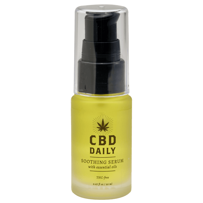 Earthly Body verzachtend serum 20 ml, natuurlijke huidverzorging, pompflacon op witte achtergrond