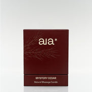 Aia massagekaars Mystery Cedar in luxe verpakking, smelt tot warme verzorgende massageolie