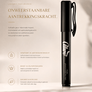 Allure For Men zwarte feromonen parfum pen in luxe beige campagnebeeld met gouden typografie